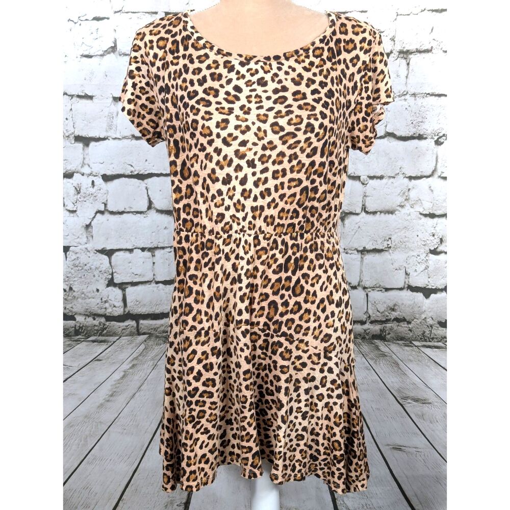 REBECCA TAYLOR 100% Linen Leopard Print T-Shirt Dress Sporty Flirty Small - Picture 3 of 8